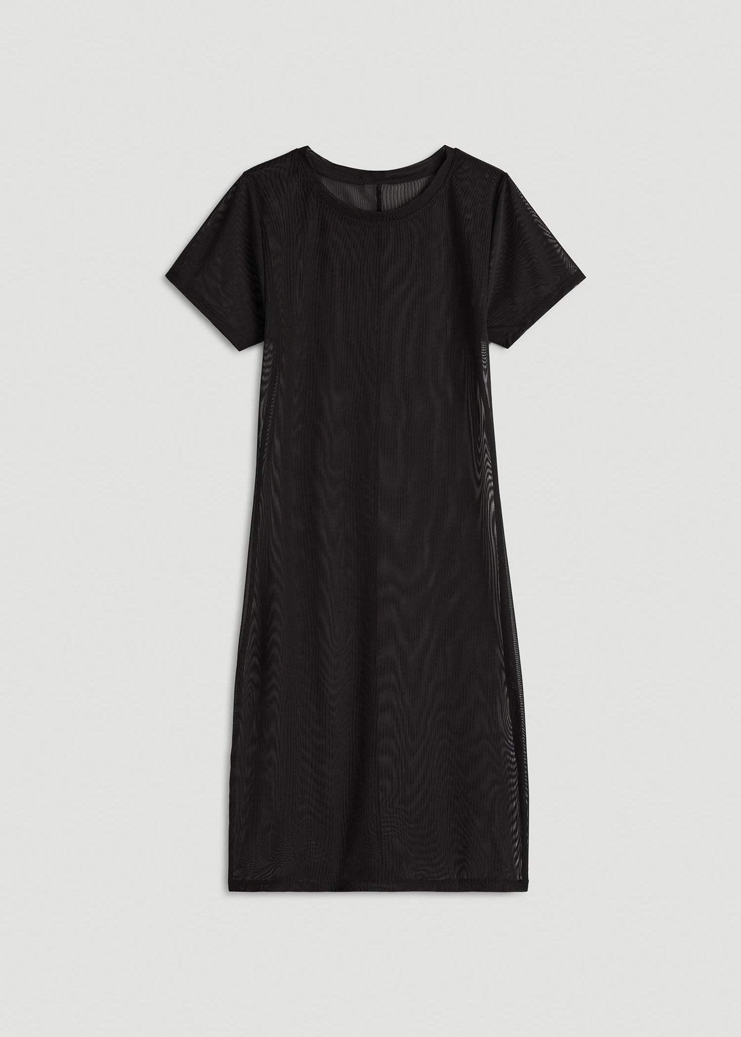 American Tall Women Power Mesh Fitted Short Sleeve Mini Dress for Tall Women in Deep Black