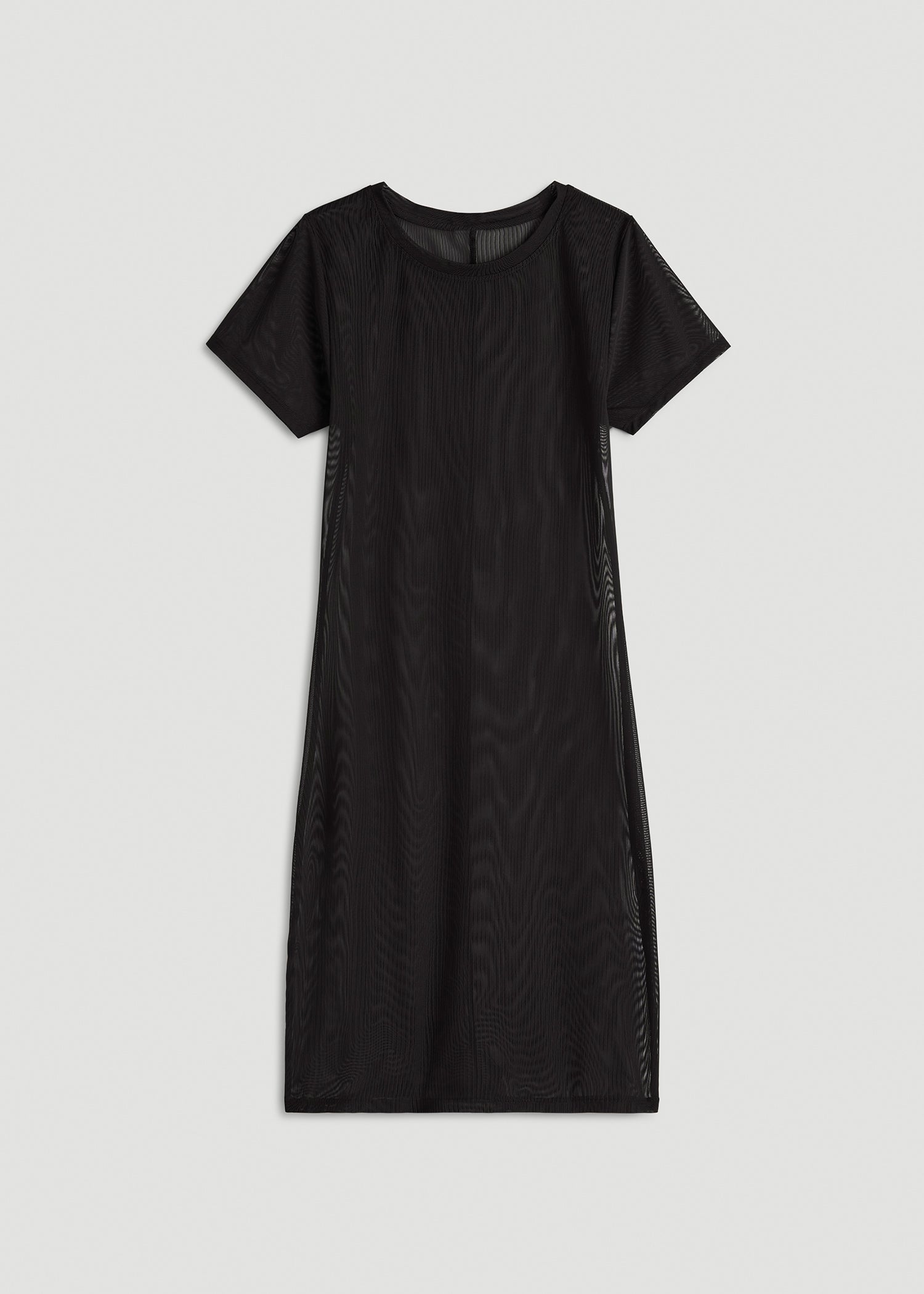 American Tall Women Power Mesh Fitted Short Sleeve Mini Dress for Tall Women in Deep Black