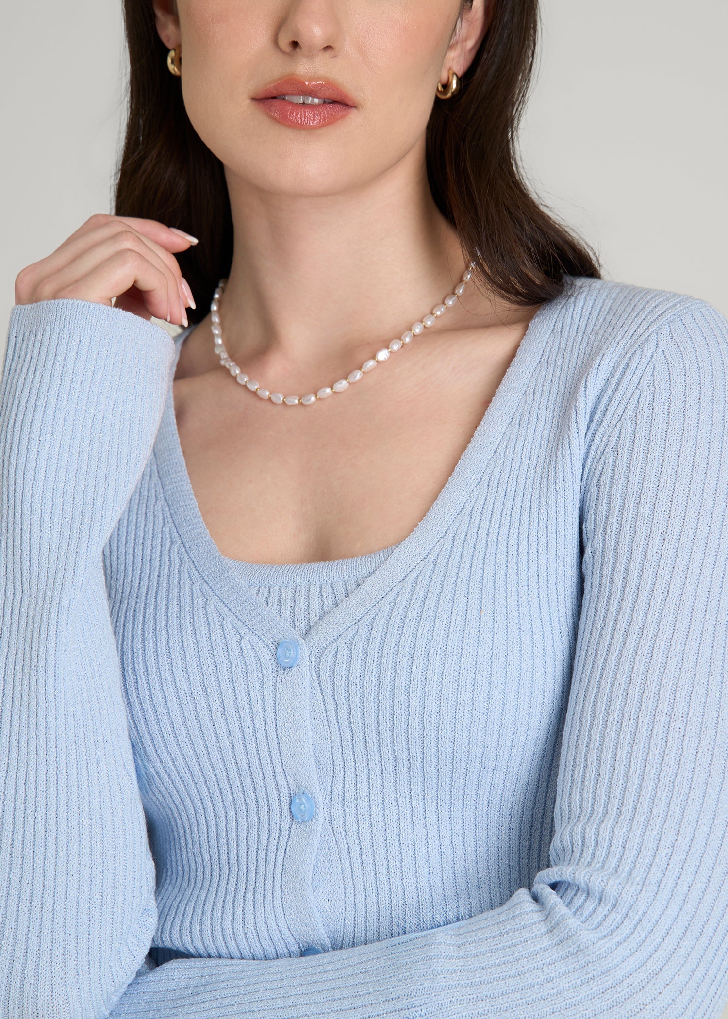 American Tall Women Boucle Knit Cardigan for Tall Women in Ice Blue