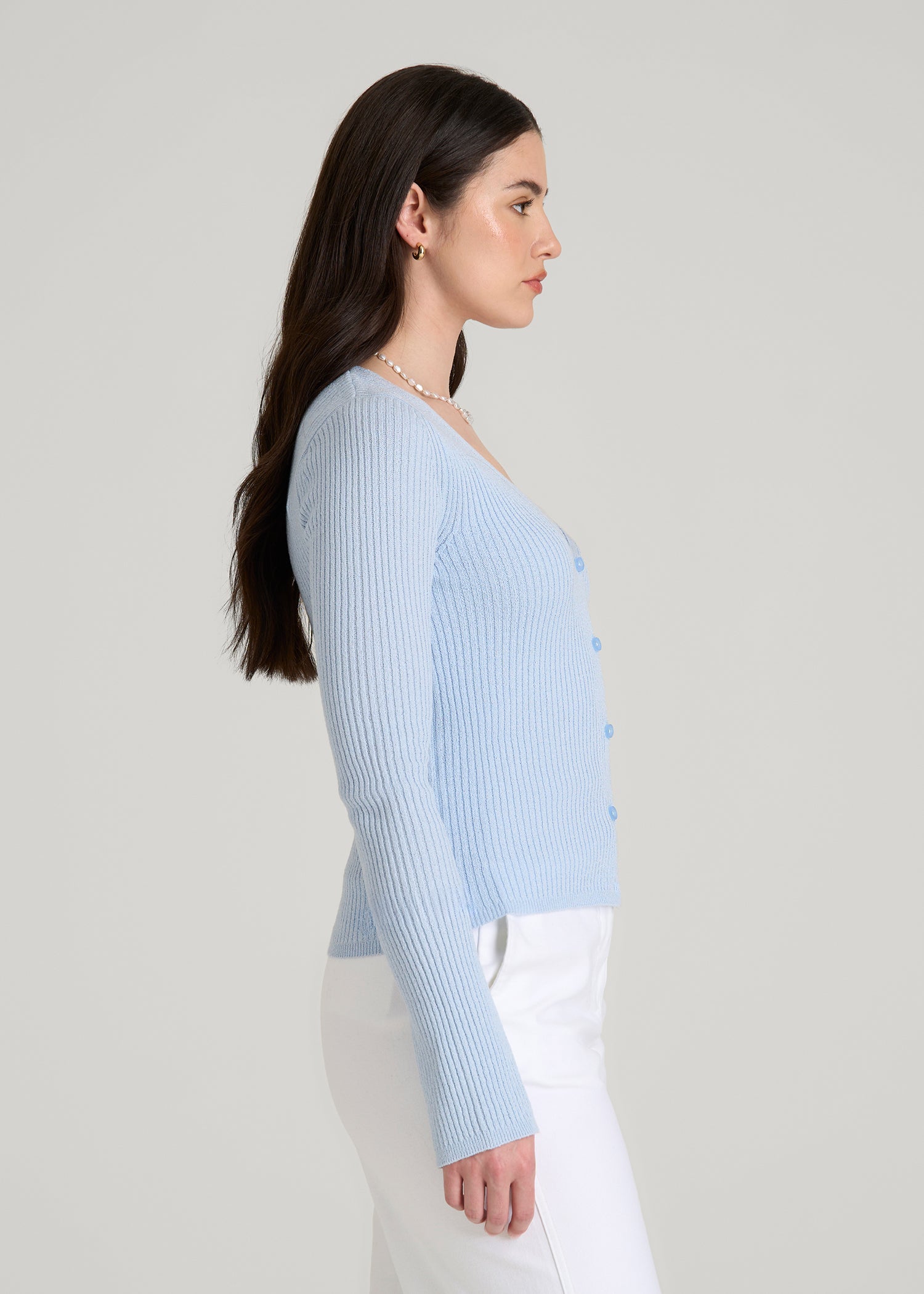 American Tall Women Boucle Knit Cardigan for Tall Women in Ice Blue