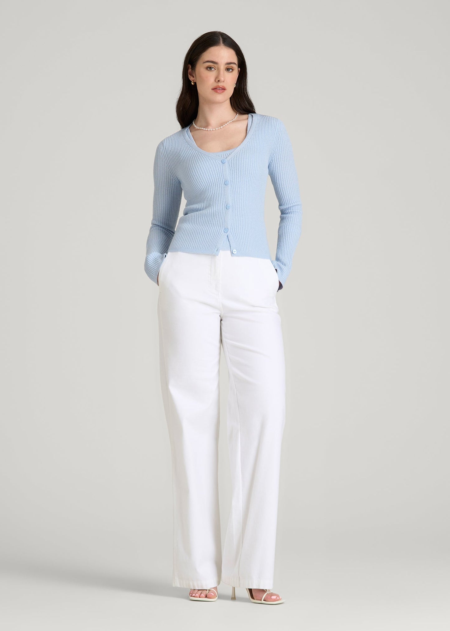 American Tall Women Boucle Knit Cardigan for Tall Women in Ice Blue