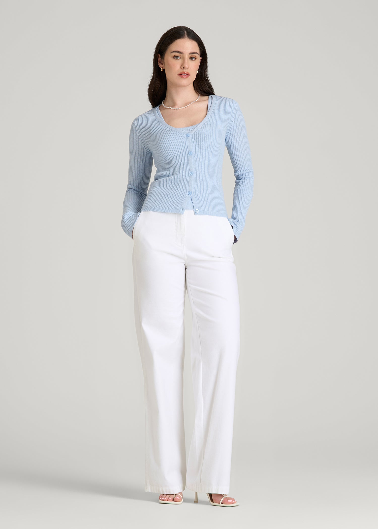 American Tall Women Boucle Knit Cardigan for Tall Women in Ice Blue