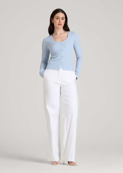 American Tall Women Boucle Knit Cardigan for Tall Women in Ice Blue