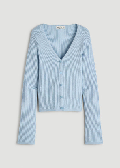 American Tall Women Boucle Knit Cardigan for Tall Women in Ice Blue