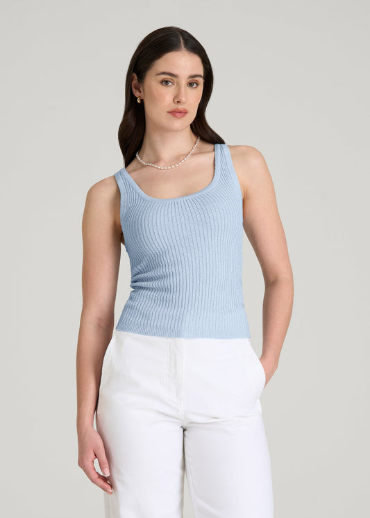 American Tall Women Boucle Knit Tank for Tall Women in Ice Blue
