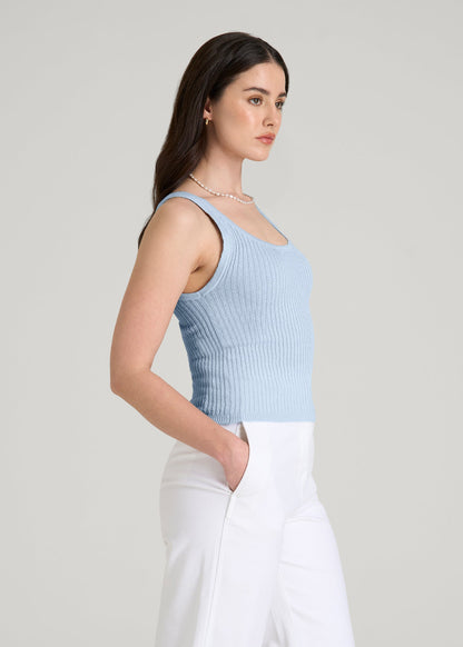 American Tall Women Boucle Knit Tank for Tall Women in Ice Blue