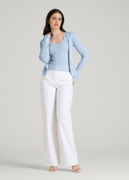 American Tall Women Boucle Knit Tank for Tall Women in Ice Blue