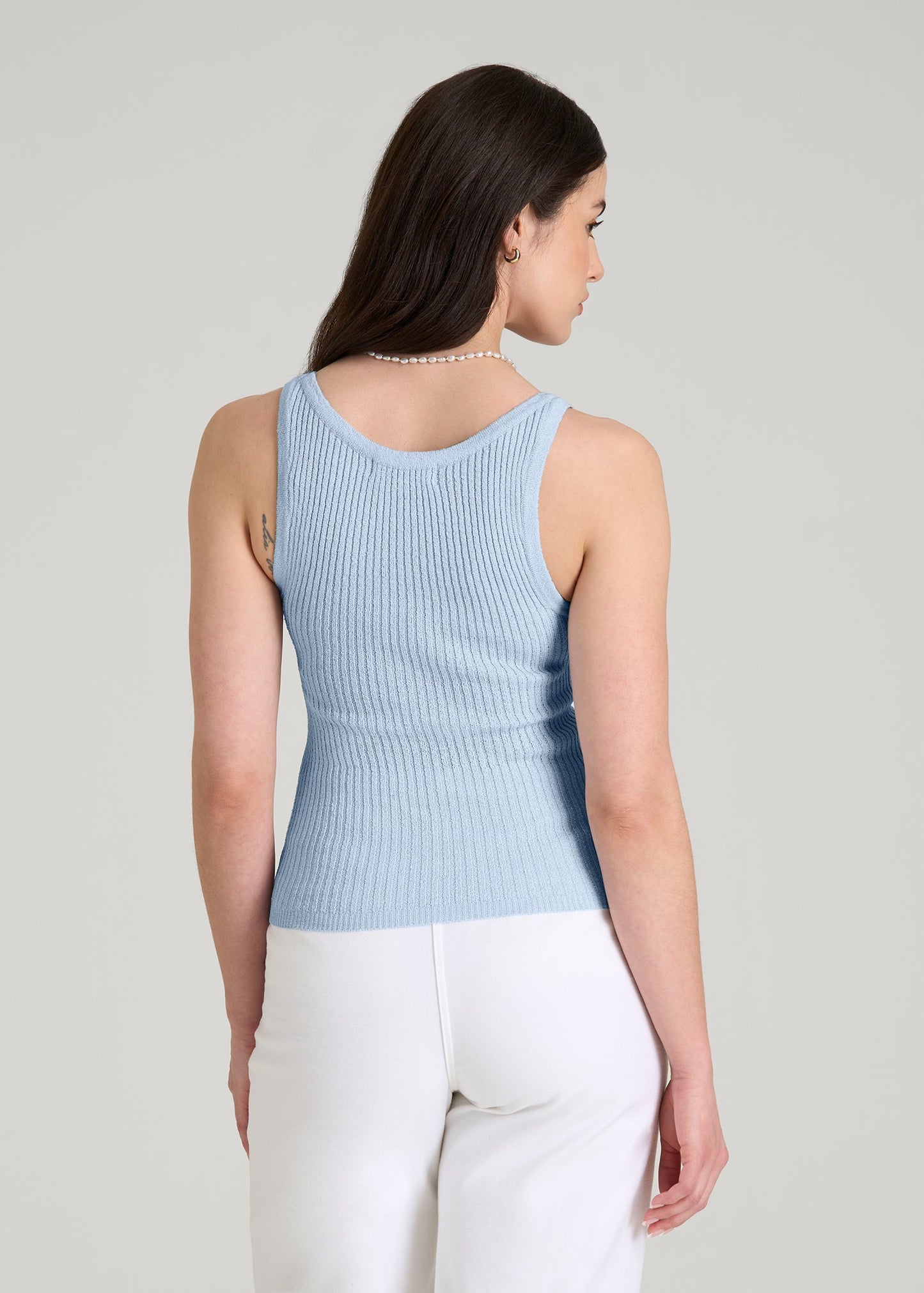 American Tall Women Boucle Knit Tank for Tall Women in Ice Blue