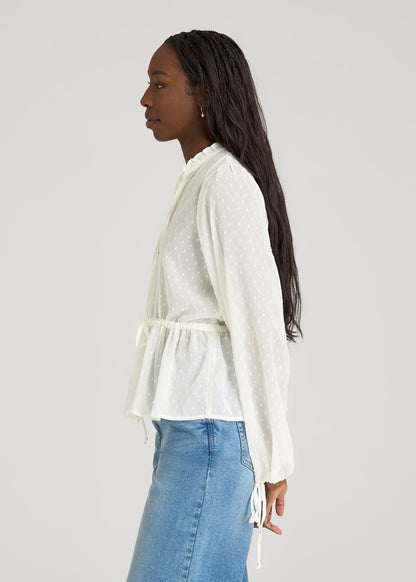 American Tall Women Peasant Chiffon Blouse for Tall Women in Antique White