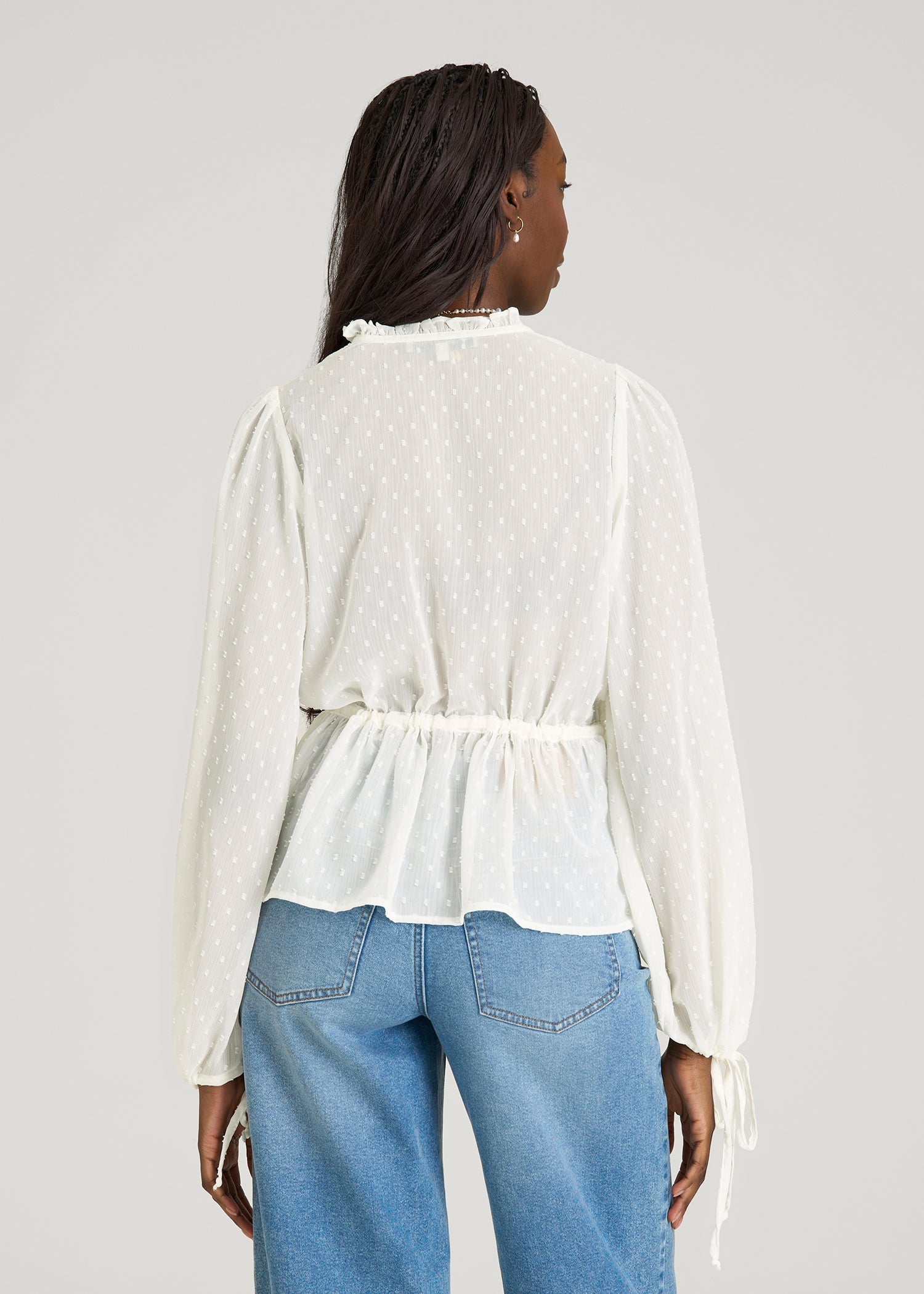 American Tall Women Peasant Chiffon Blouse for Tall Women in Antique White