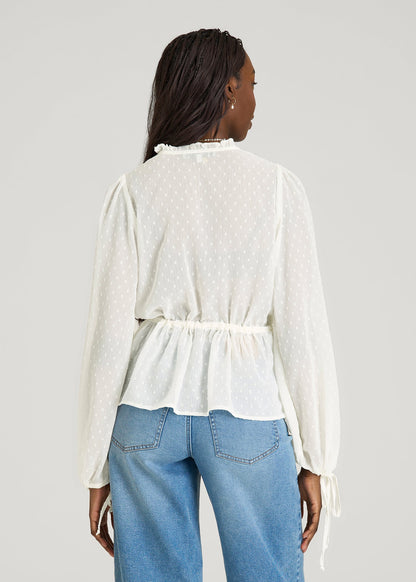 American Tall Women Peasant Chiffon Blouse for Tall Women in Antique White