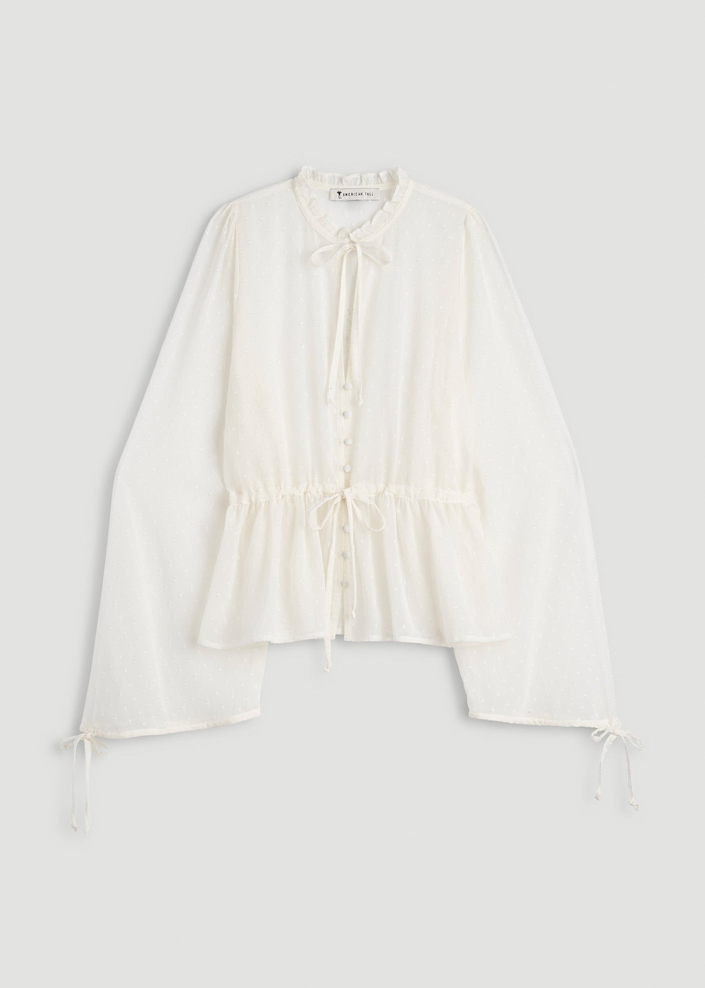 American Tall Women Peasant Chiffon Blouse for Tall Women in Antique White
