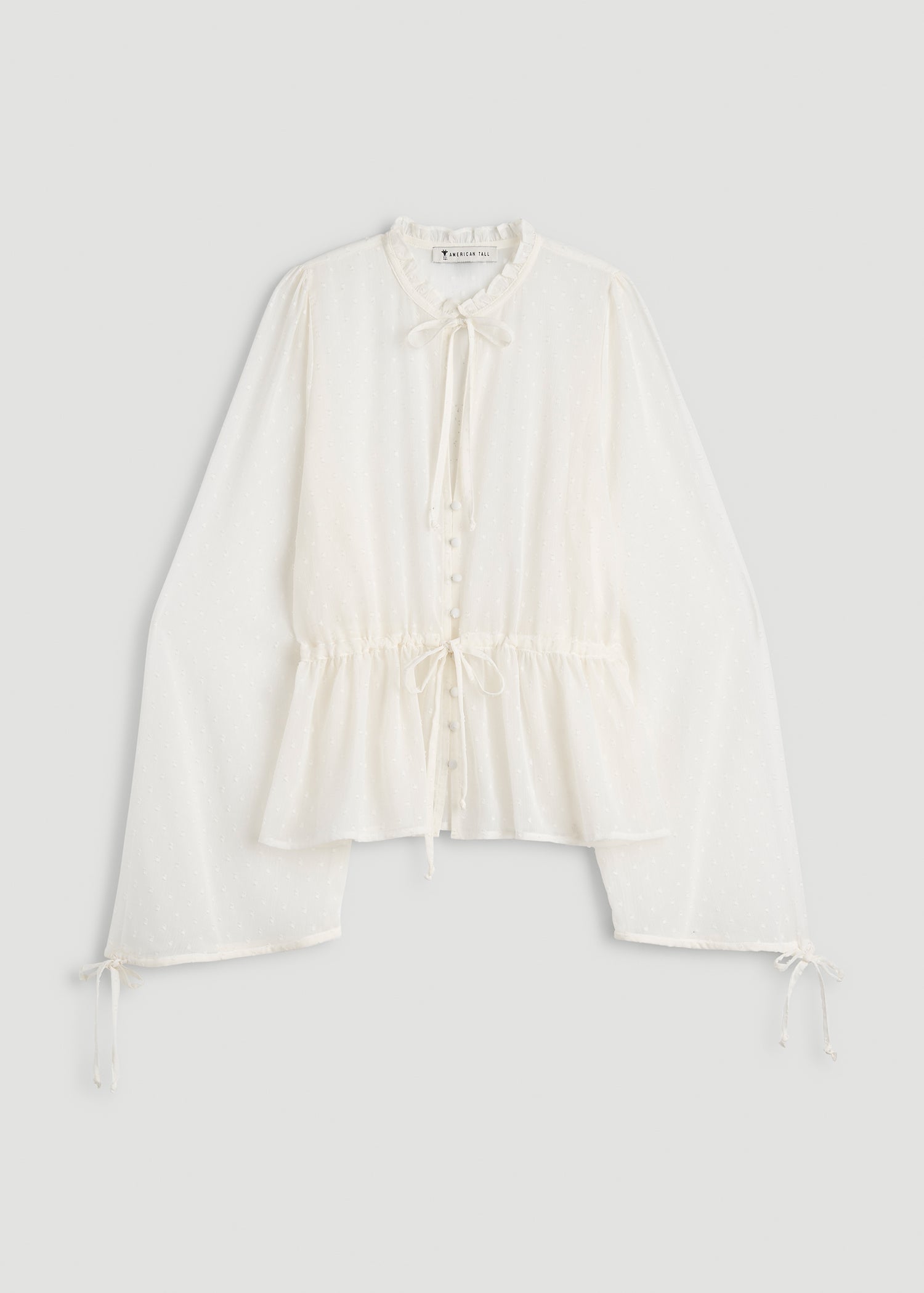 American Tall Women Peasant Chiffon Blouse for Tall Women in Antique White