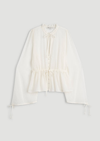 American Tall Women Peasant Chiffon Blouse for Tall Women in Antique White