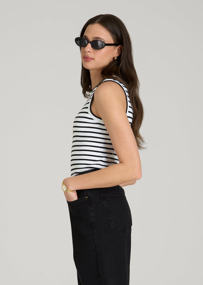 American Tall Women Sleeveless Knit Top for Tall Women in Bold Black Stripe