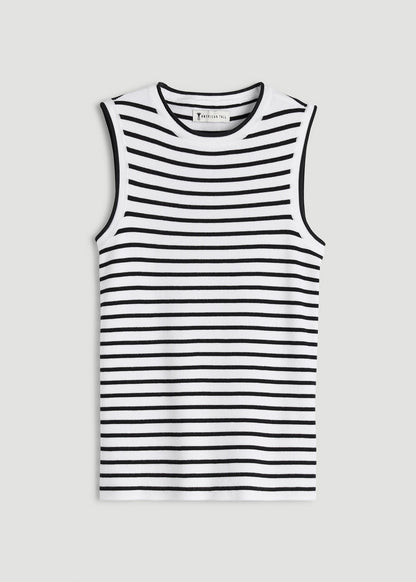 American Tall Women Sleeveless Knit Top for Tall Women in Bold Black Stripe