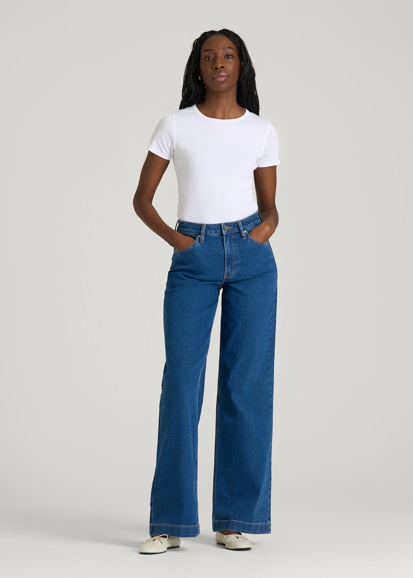 American Tall Women Short Sleeve Ribbed Crewneck T-Shirt for Tall Women in Optic White