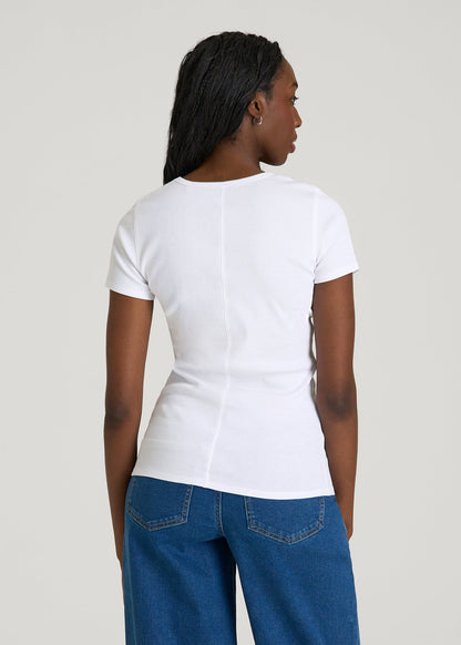 American Tall Women Short Sleeve Ribbed Crewneck T-Shirt for Tall Women in Optic White