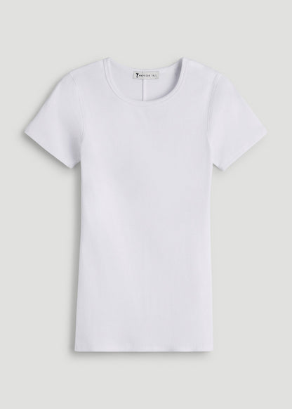 American Tall Women Short Sleeve Ribbed Crewneck T-Shirt for Tall Women in Optic White