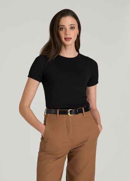 American Tall Women Cropped Knit Tee for Tall Women in Black