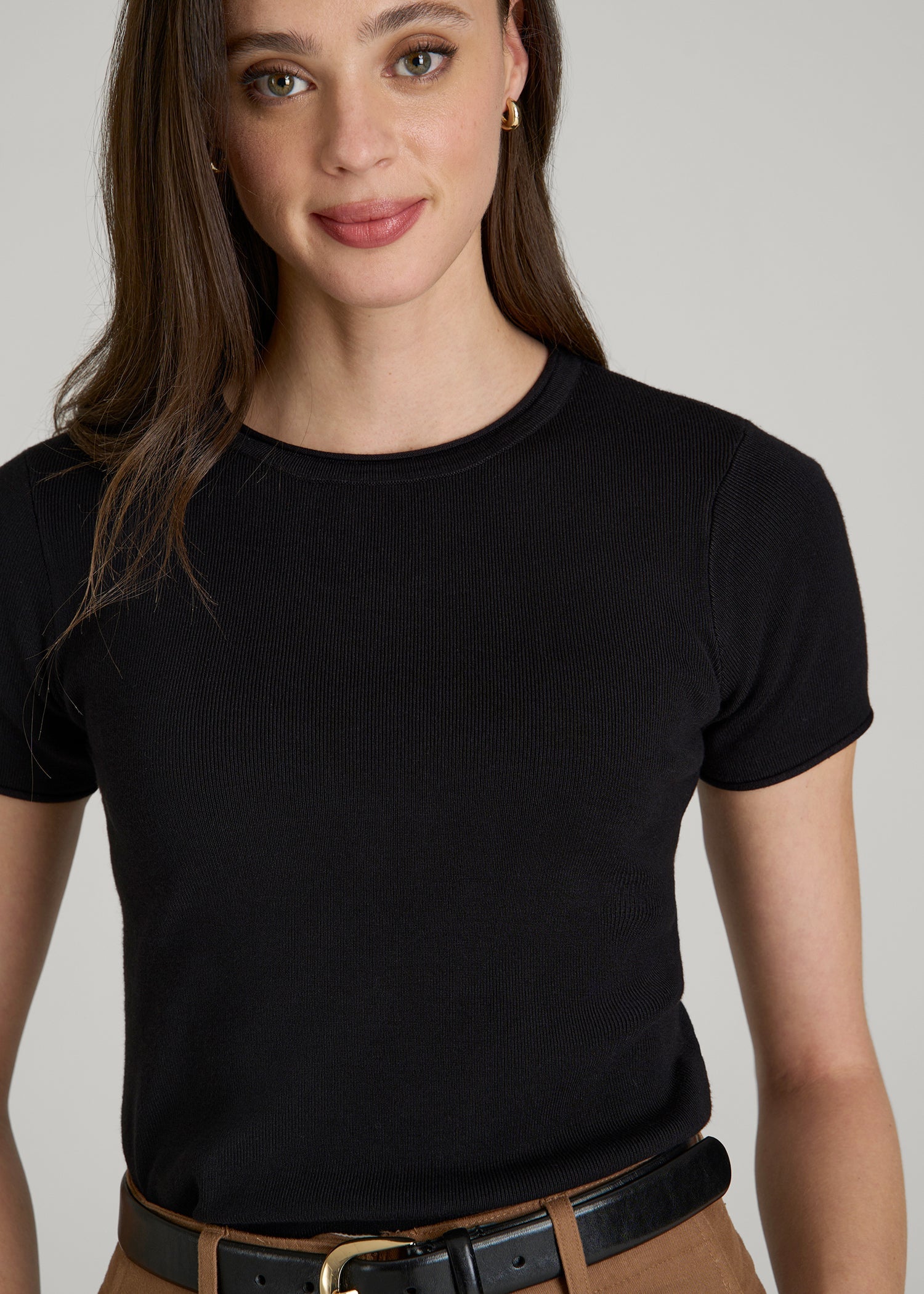 American Tall Women Cropped Knit Tee for Tall Women in Black