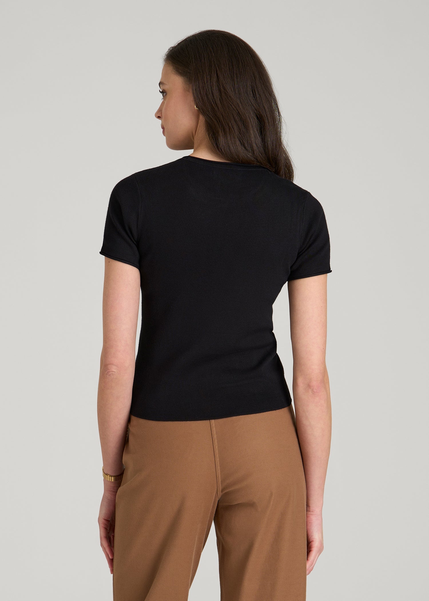 American Tall Women Cropped Knit Tee for Tall Women in Black