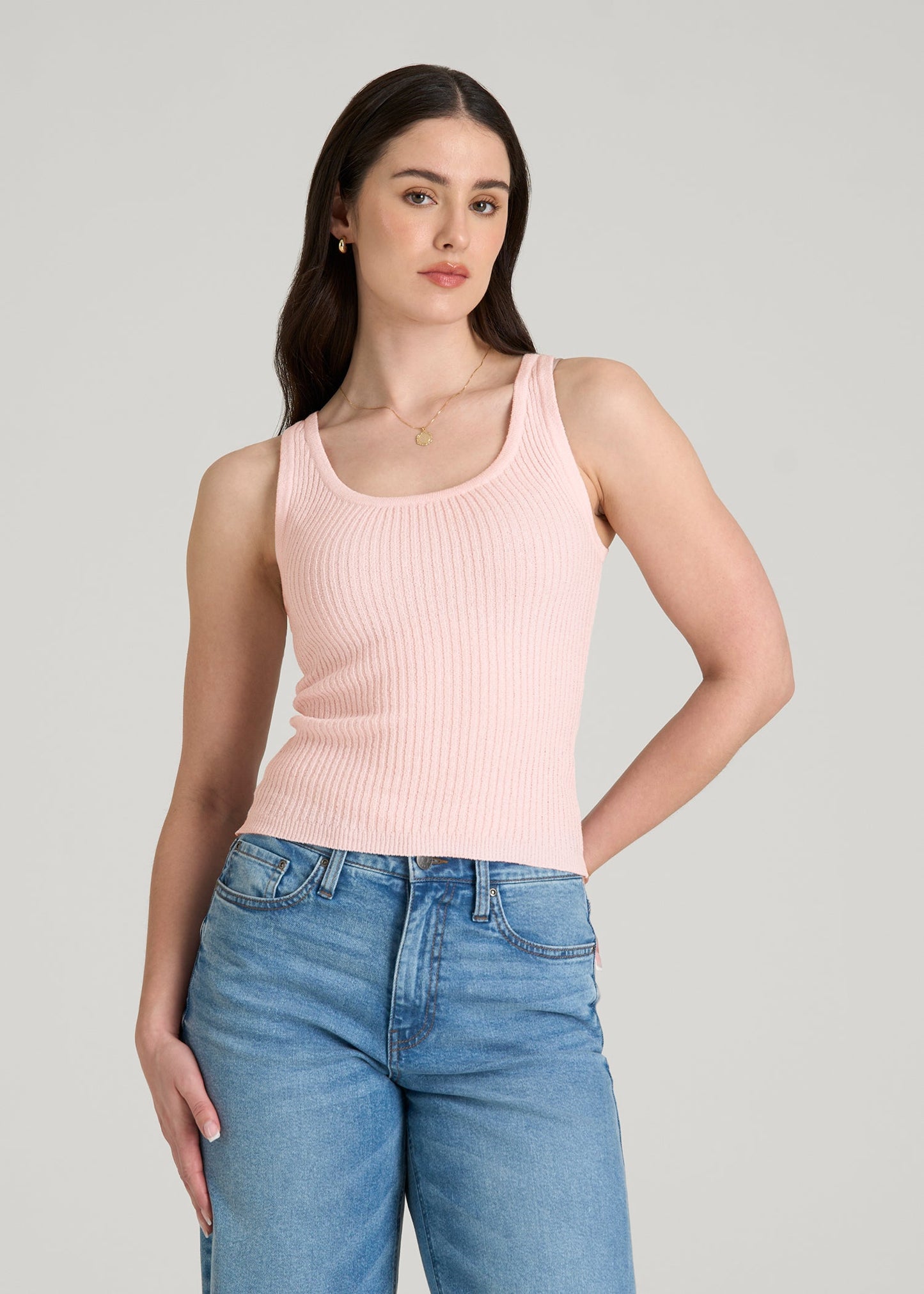 American Tall Women Boucle Knit Tank for Tall Women in Barely Pink