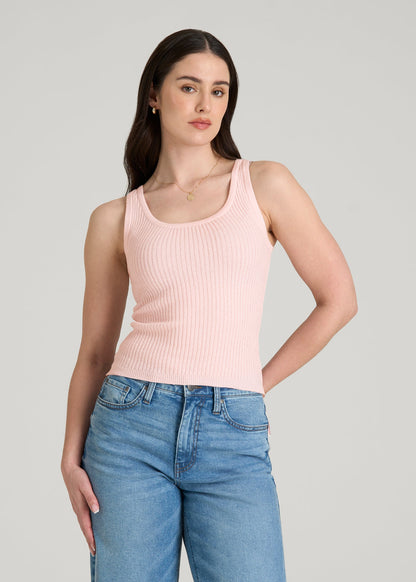 American Tall Women Boucle Knit Tank for Tall Women in Barely Pink