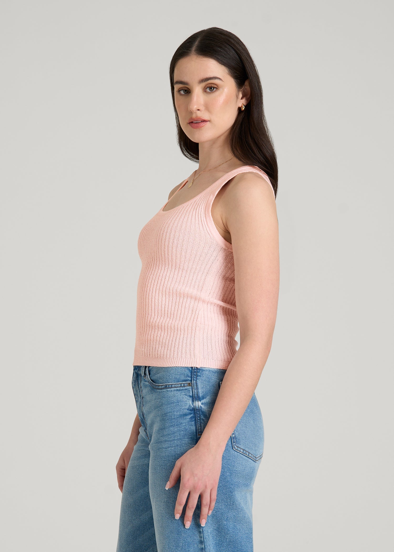 American Tall Women Boucle Knit Tank for Tall Women in Barely Pink