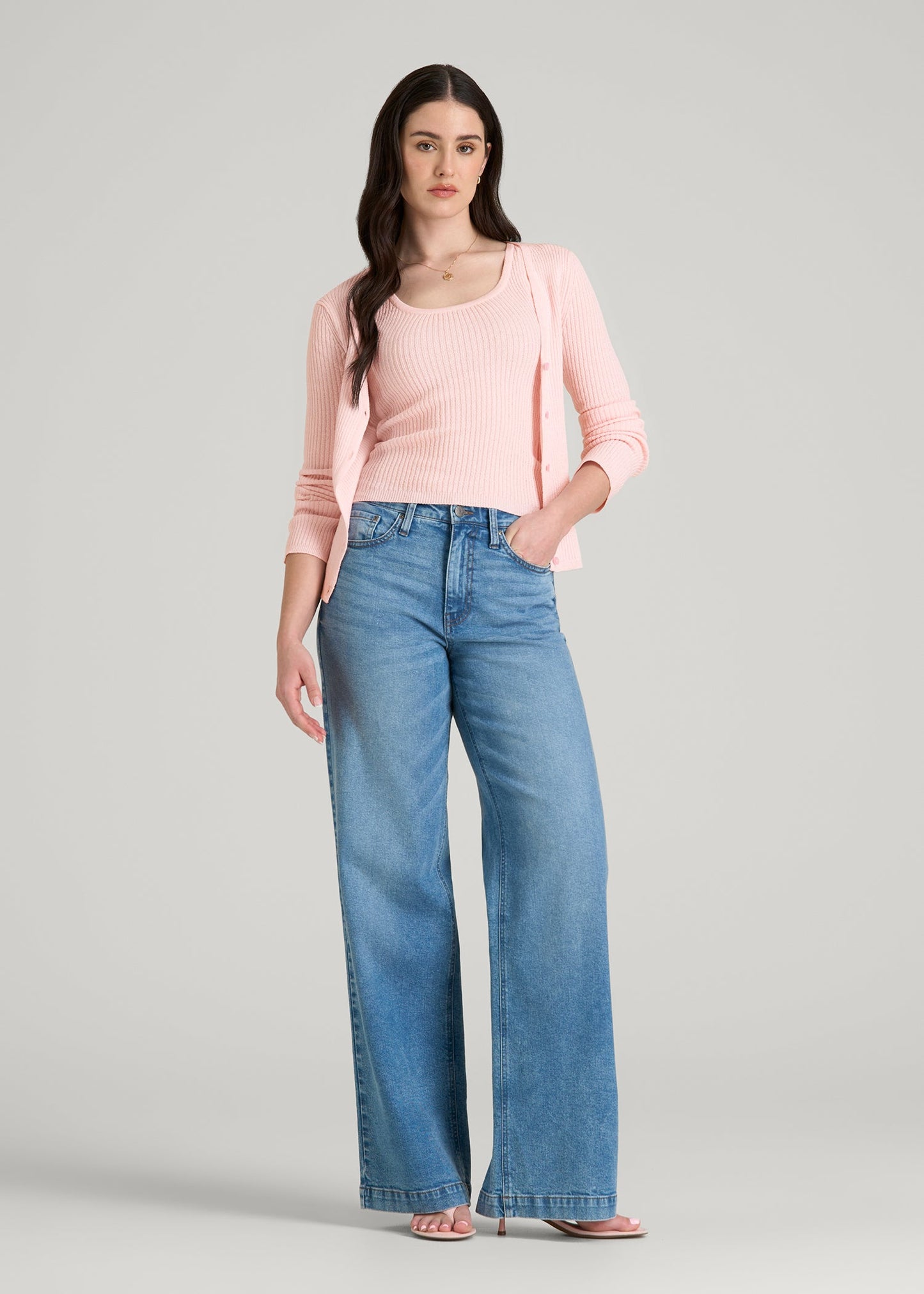 American Tall Women Boucle Knit Tank for Tall Women in Barely Pink