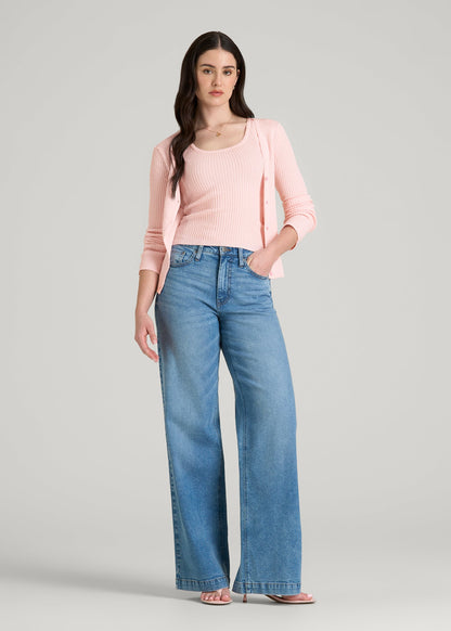 American Tall Women Boucle Knit Tank for Tall Women in Barely Pink
