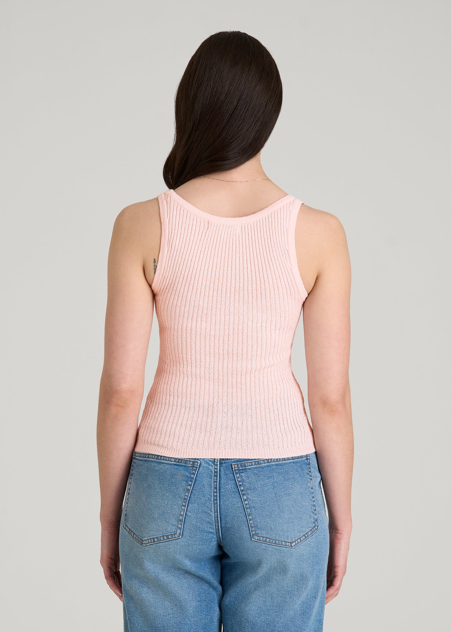 American Tall Women Boucle Knit Tank for Tall Women in Barely Pink