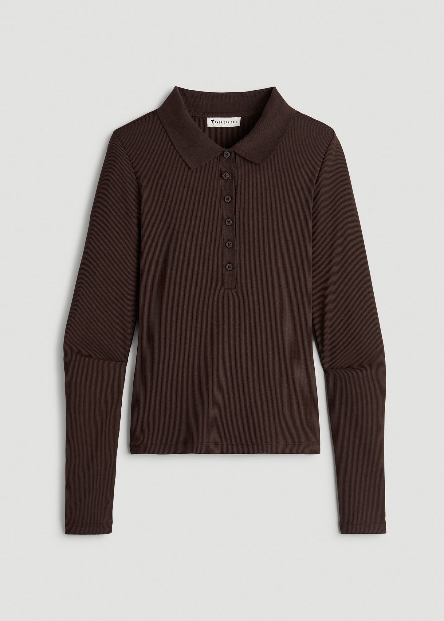 American Tall Women Ribbed Knit Long Sleeve Polo for Tall Women in Espresso