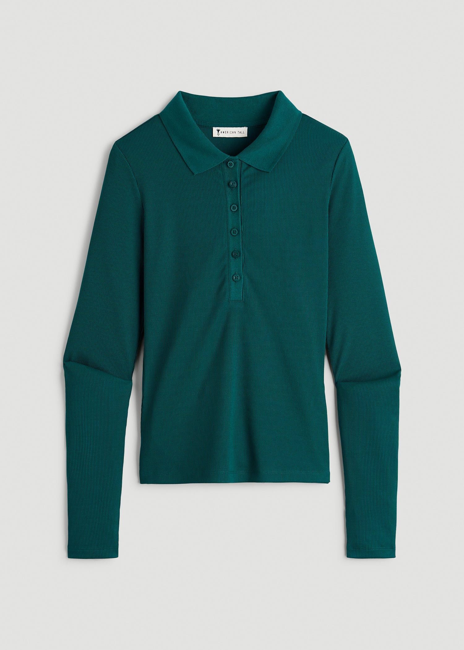 American Tall Women Ribbed Knit Long Sleeve Polo for Tall Women in Deep Teal