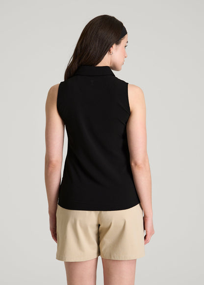 American Tall Women Coastal Perforated Sleeveless Polo for Tall Women in Black