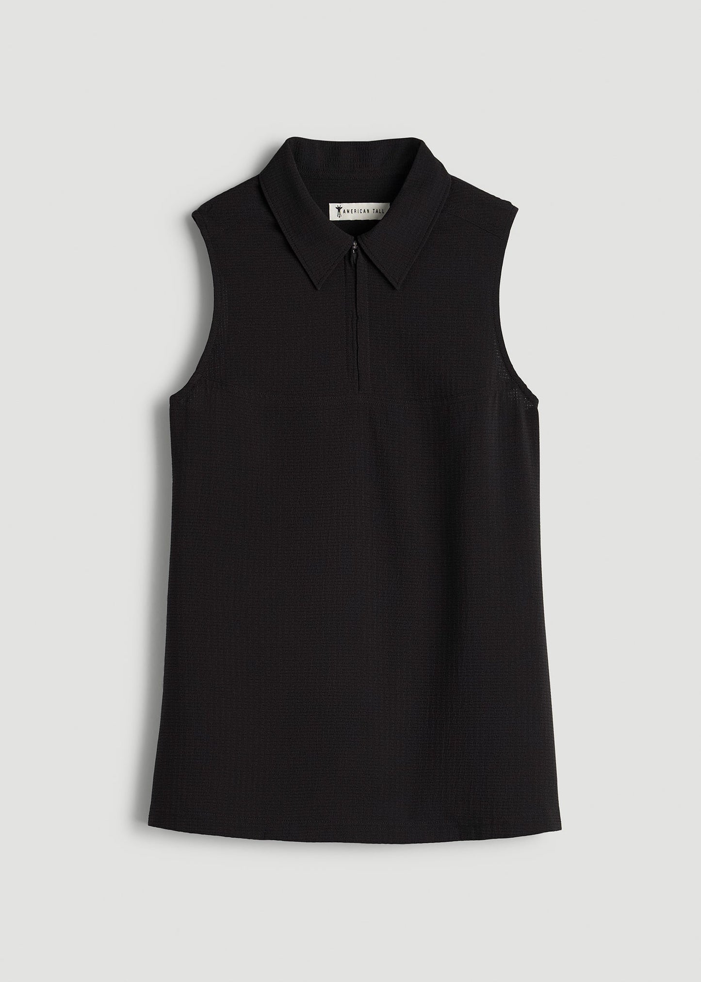 American Tall Women Coastal Perforated Sleeveless Polo for Tall Women in Black