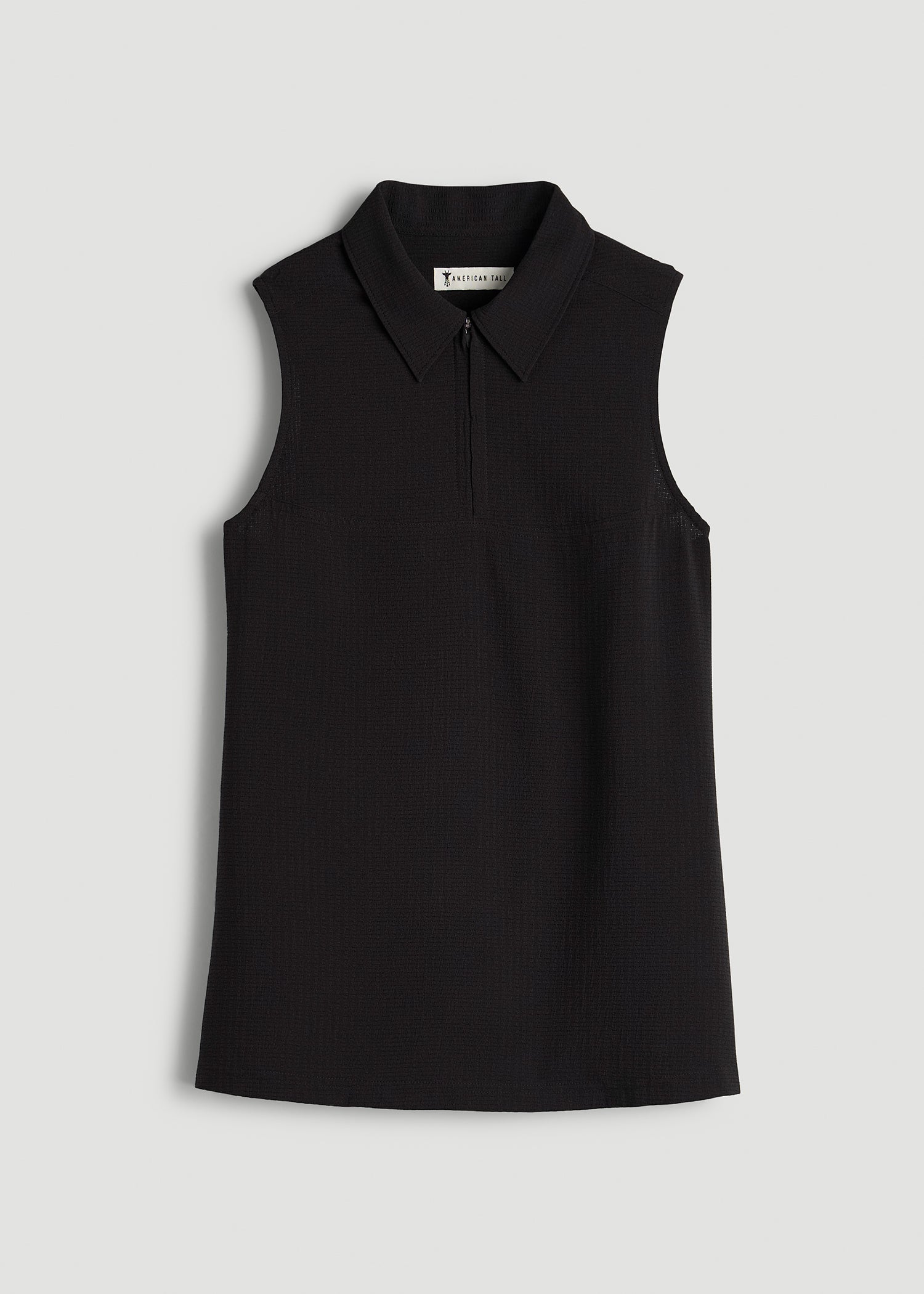 American Tall Women Coastal Perforated Sleeveless Polo for Tall Women in Black