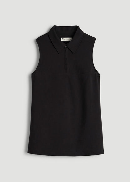 American Tall Women Coastal Perforated Sleeveless Polo for Tall Women in Black