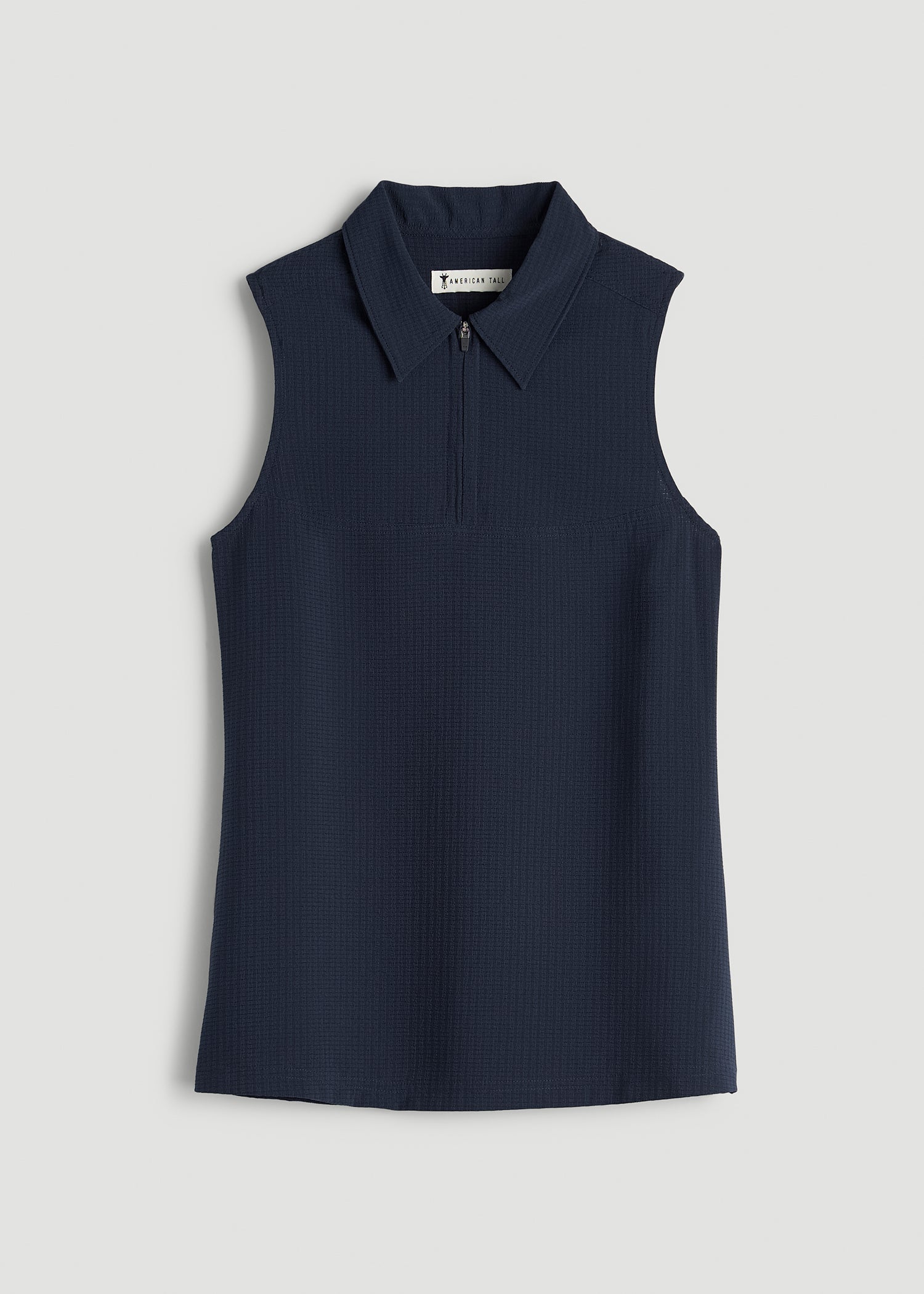 American Tall Women Coastal Perforated Sleeveless Polo for Tall Women in Navy