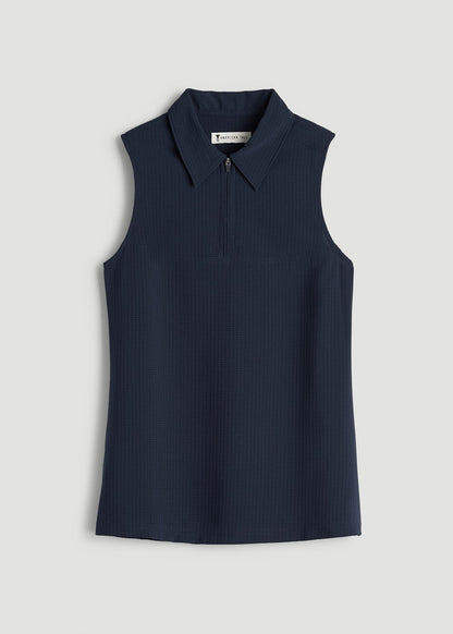 American Tall Women Coastal Perforated Sleeveless Polo for Tall Women in Navy