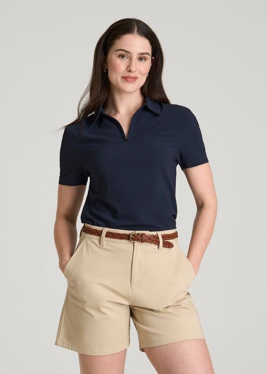 American Tall Women Coastal perforated short sleeve golf polo for Tall Women in Navy