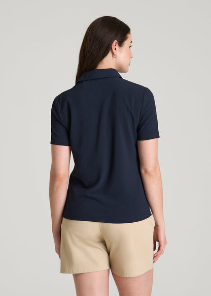 American Tall Women Coastal perforated short sleeve golf polo for Tall Women in Navy