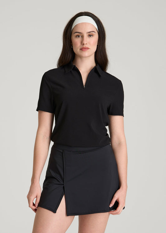 American Tall Women Coastal perforated short sleeve golf polo for Tall Women in Black