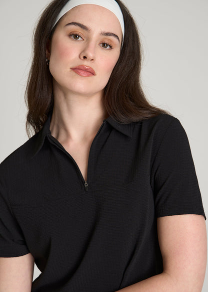 American Tall Women Coastal perforated short sleeve golf polo for Tall Women in Black