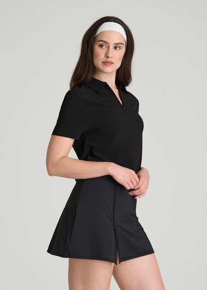 American Tall Women Coastal perforated short sleeve golf polo for Tall Women in Black