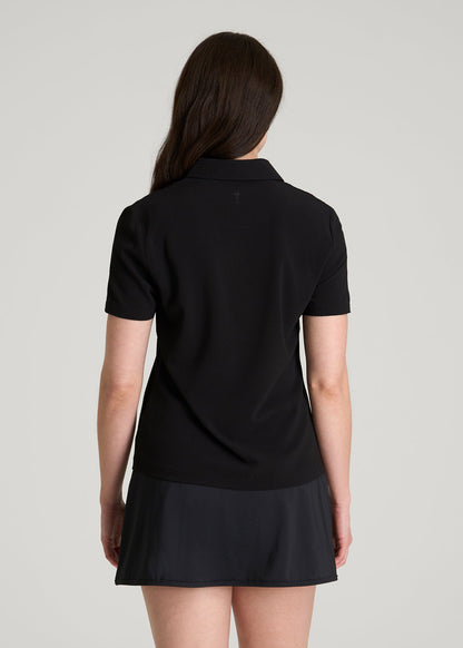 American Tall Women Coastal perforated short sleeve golf polo for Tall Women in Black