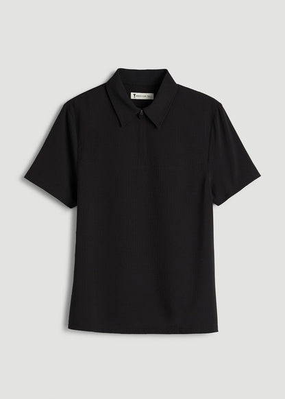 American Tall Women Coastal perforated short sleeve golf polo for Tall Women in Black