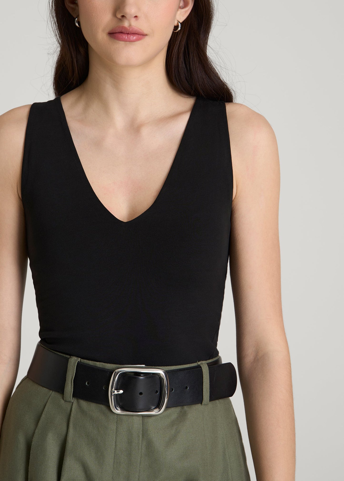 American Tall Women Cotton Blend Sleeveless V-Neck Bodysuit for Tall Women in Black