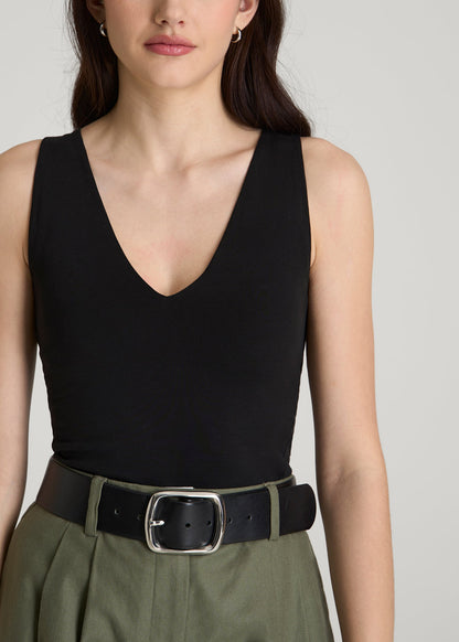 American Tall Women Cotton Blend Sleeveless V-Neck Bodysuit for Tall Women in Black