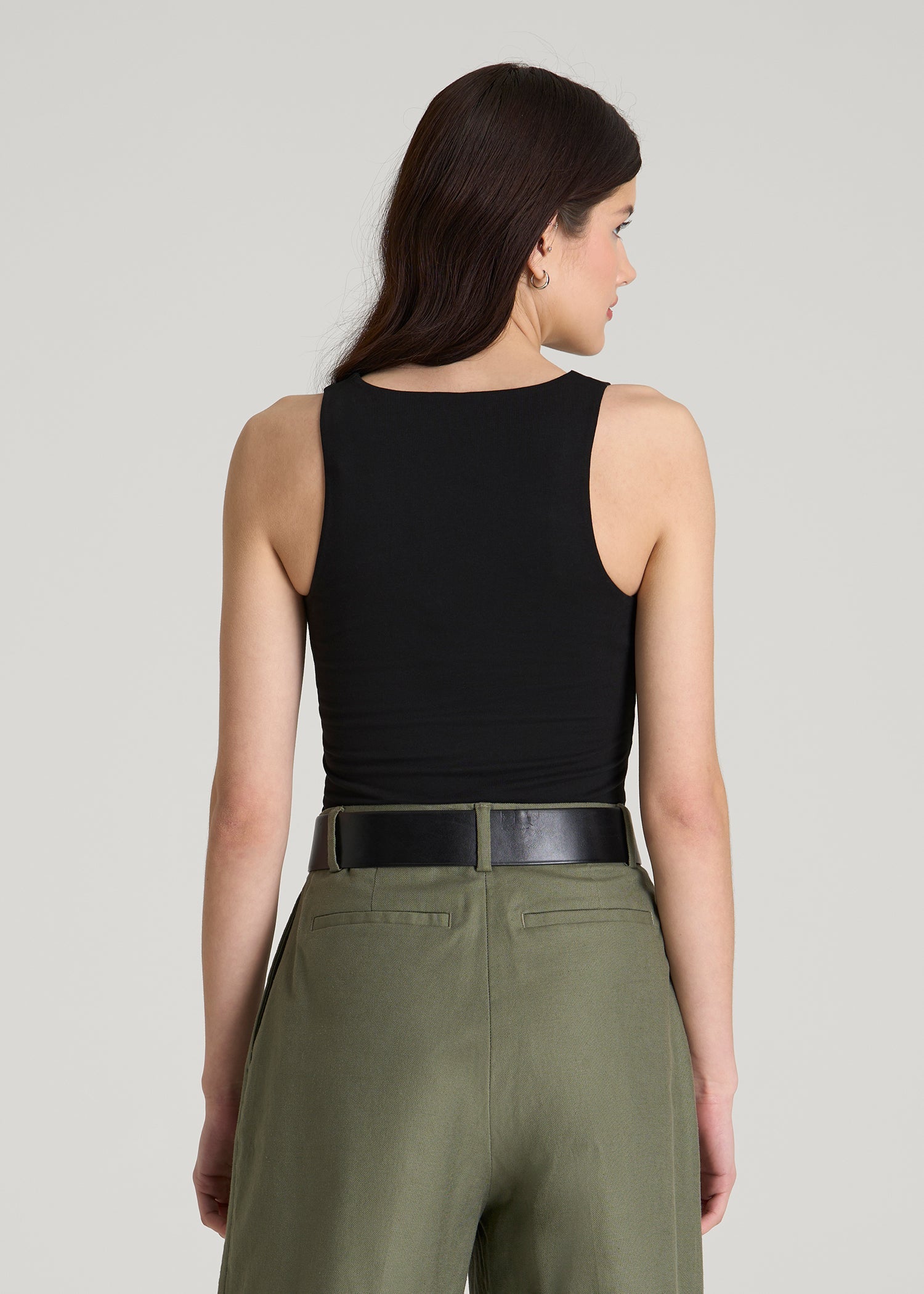 American Tall Women Cotton Blend Sleeveless V-Neck Bodysuit for Tall Women in Black